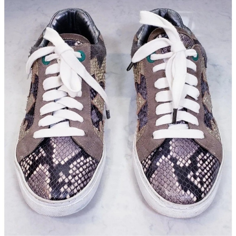 Zadig & Voltaire Women's Snakeskin Metallic Leather Sneakers Black Gold Size 38